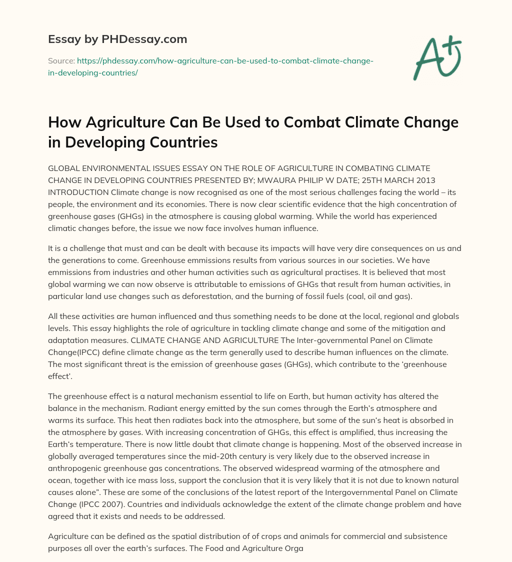 How Agriculture Can Be Used to Combat Climate Change in Developing Countries essay