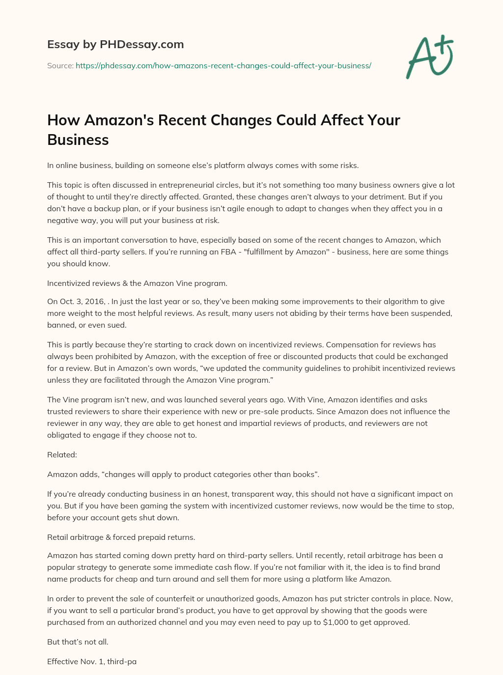 How Amazon’s Recent Changes Could Affect Your Business essay