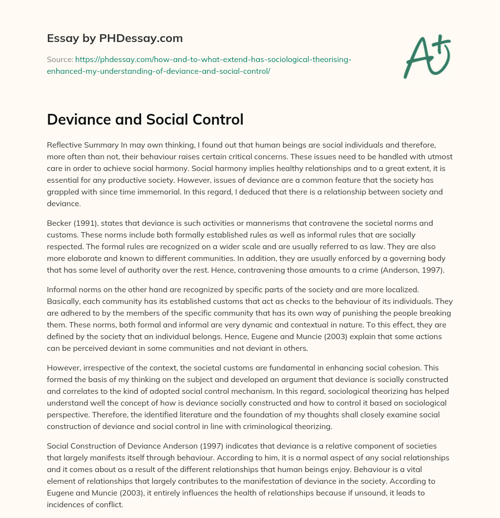 Deviance and Social Control essay