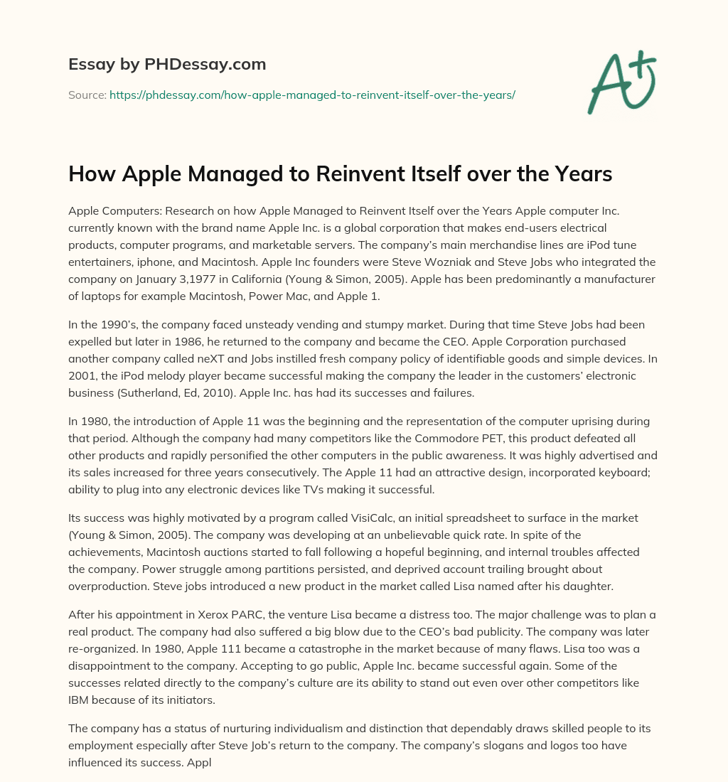 How Apple Managed to Reinvent Itself over the Years essay