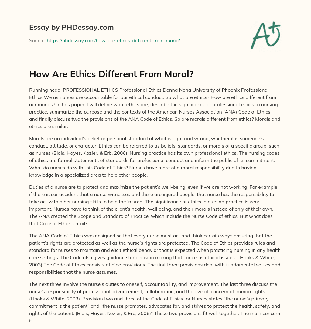 How Are Ethics Different From Moral? essay