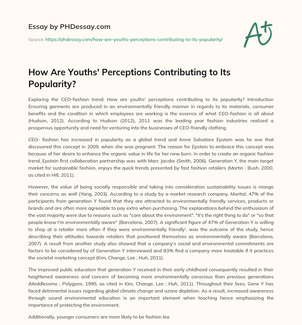 How Are Youths’ Perceptions Contributing to Its Popularity? essay