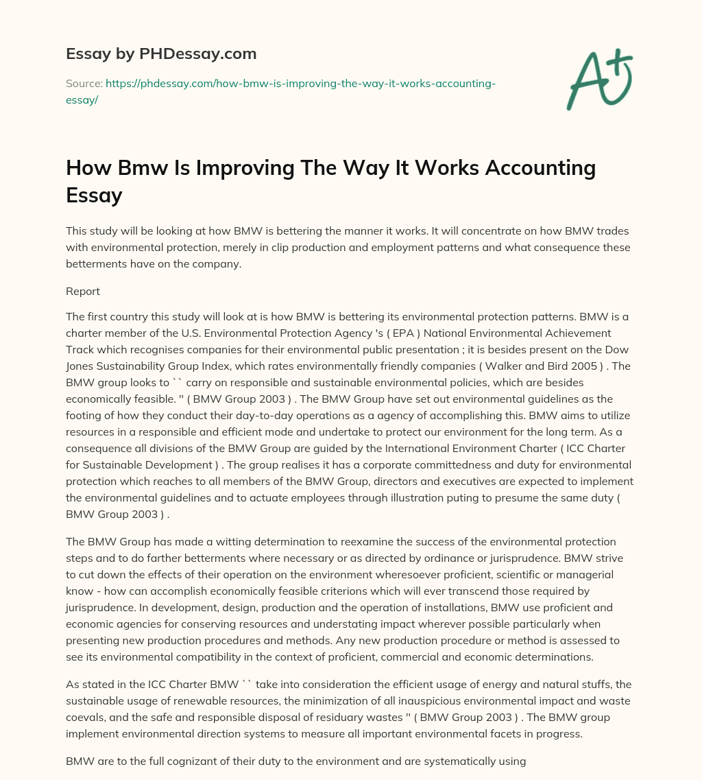 How Bmw Is Improving The Way It Works Accounting Essay essay