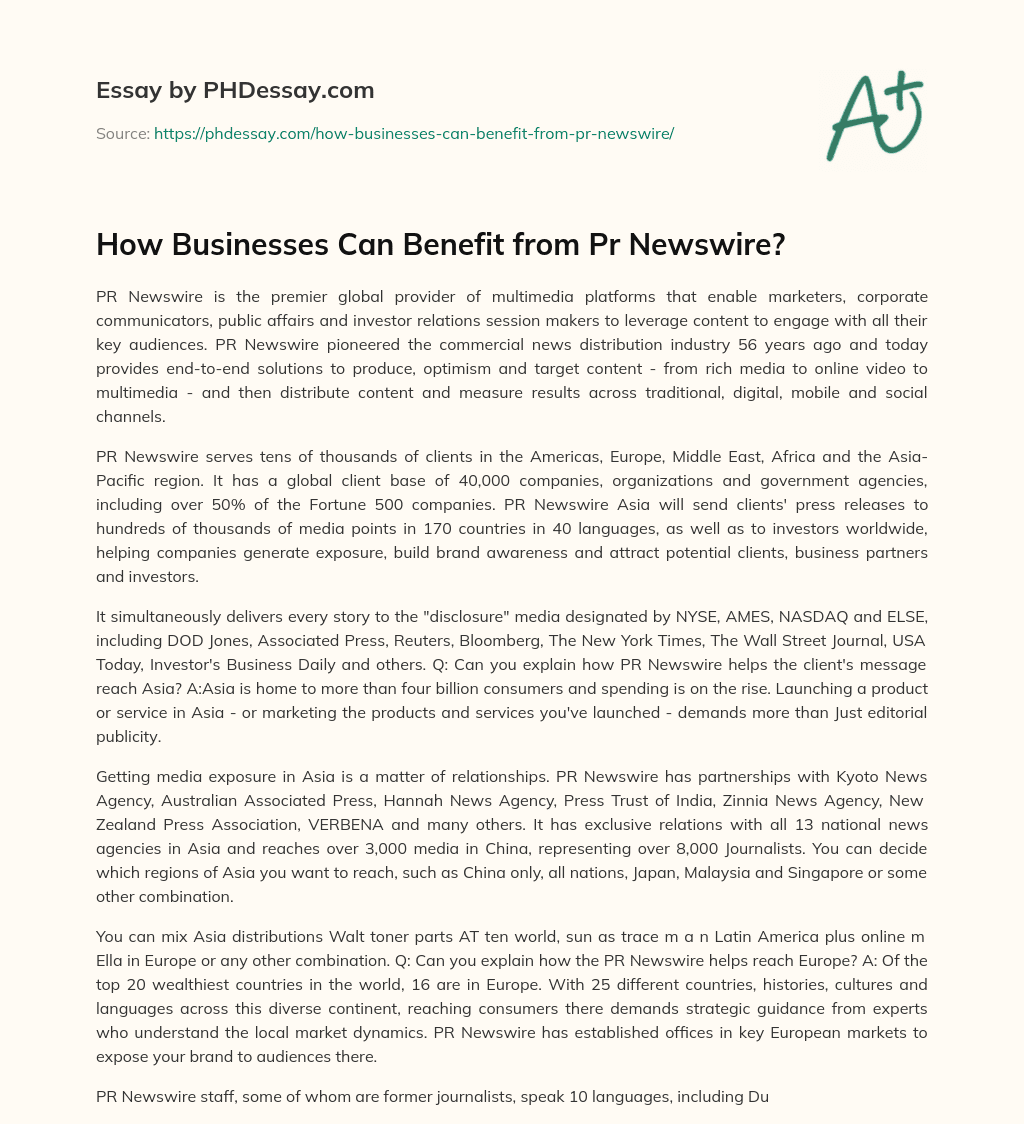 How Businesses Can Benefit from Pr Newswire? essay