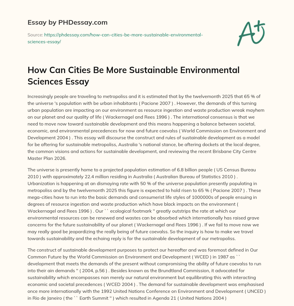 How Can Cities Be More Sustainable Environmental Sciences Essay essay