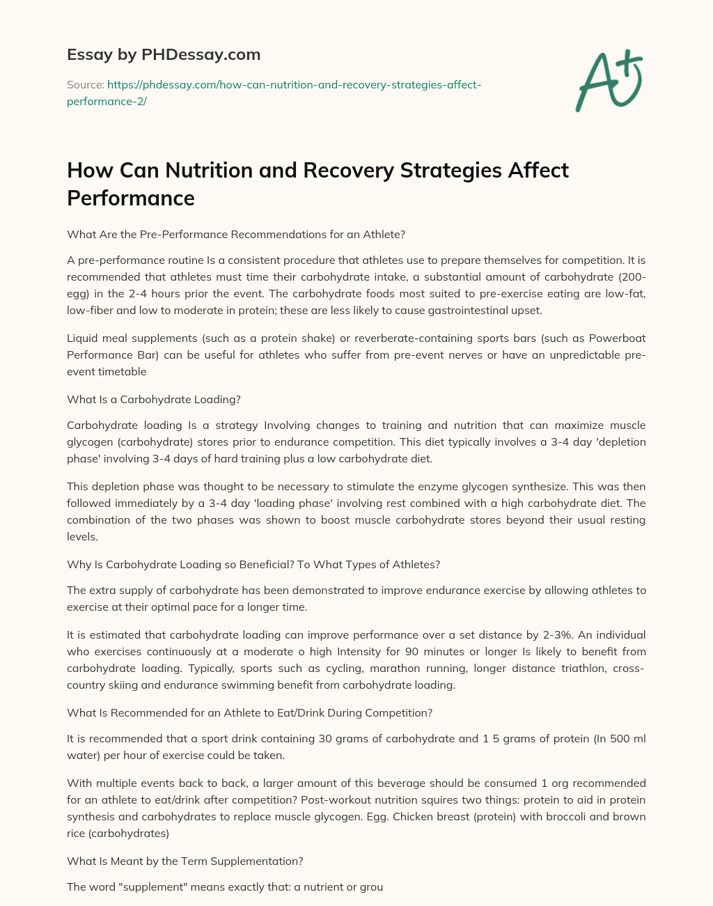 How Can Nutrition and Recovery Strategies Affect Performance essay