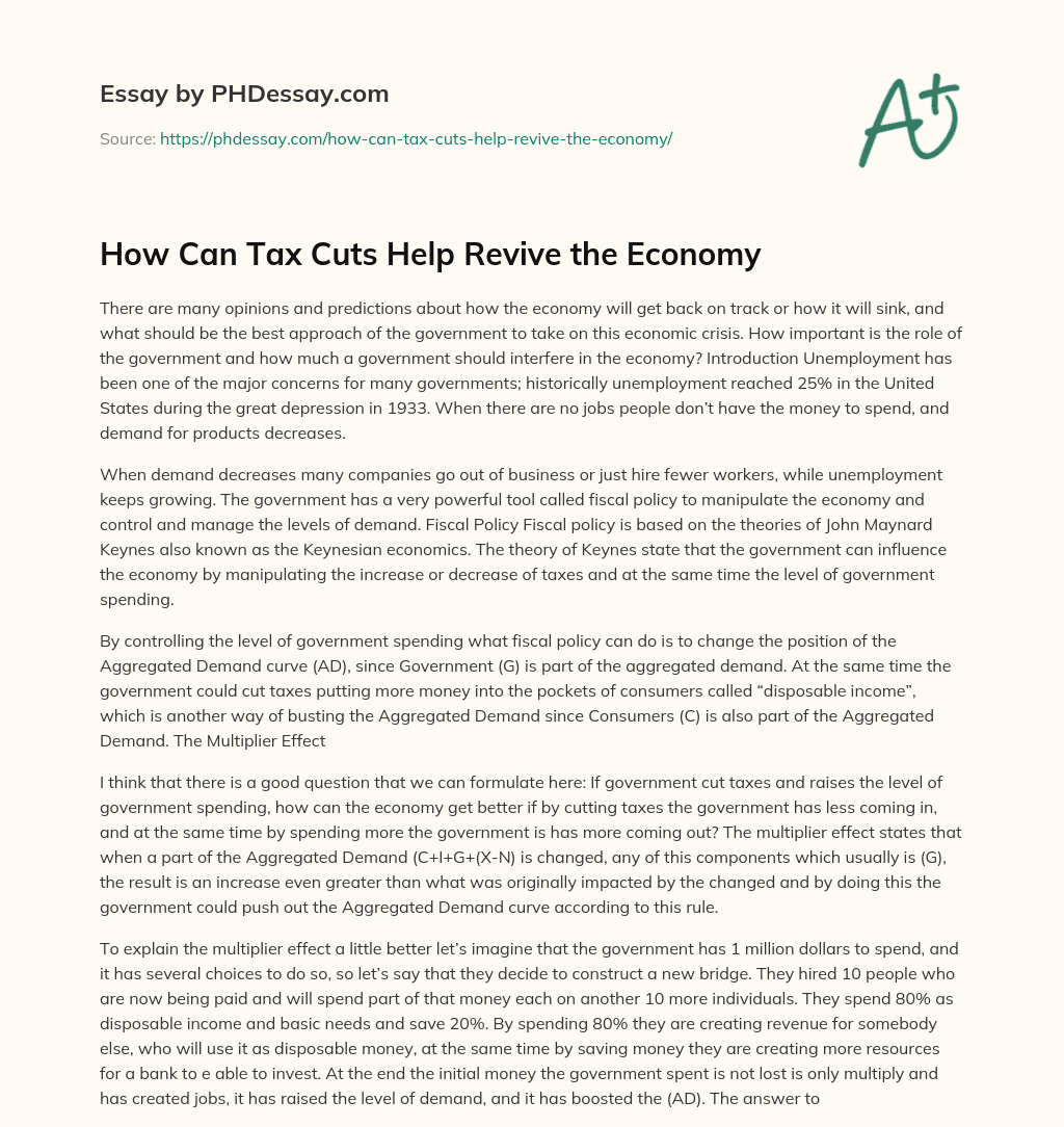 How Can Tax Cuts Help Revive the Economy essay