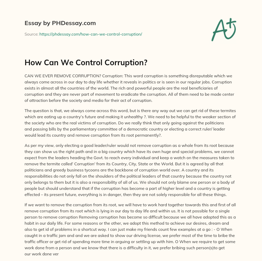 How Can We Control Corruption? essay