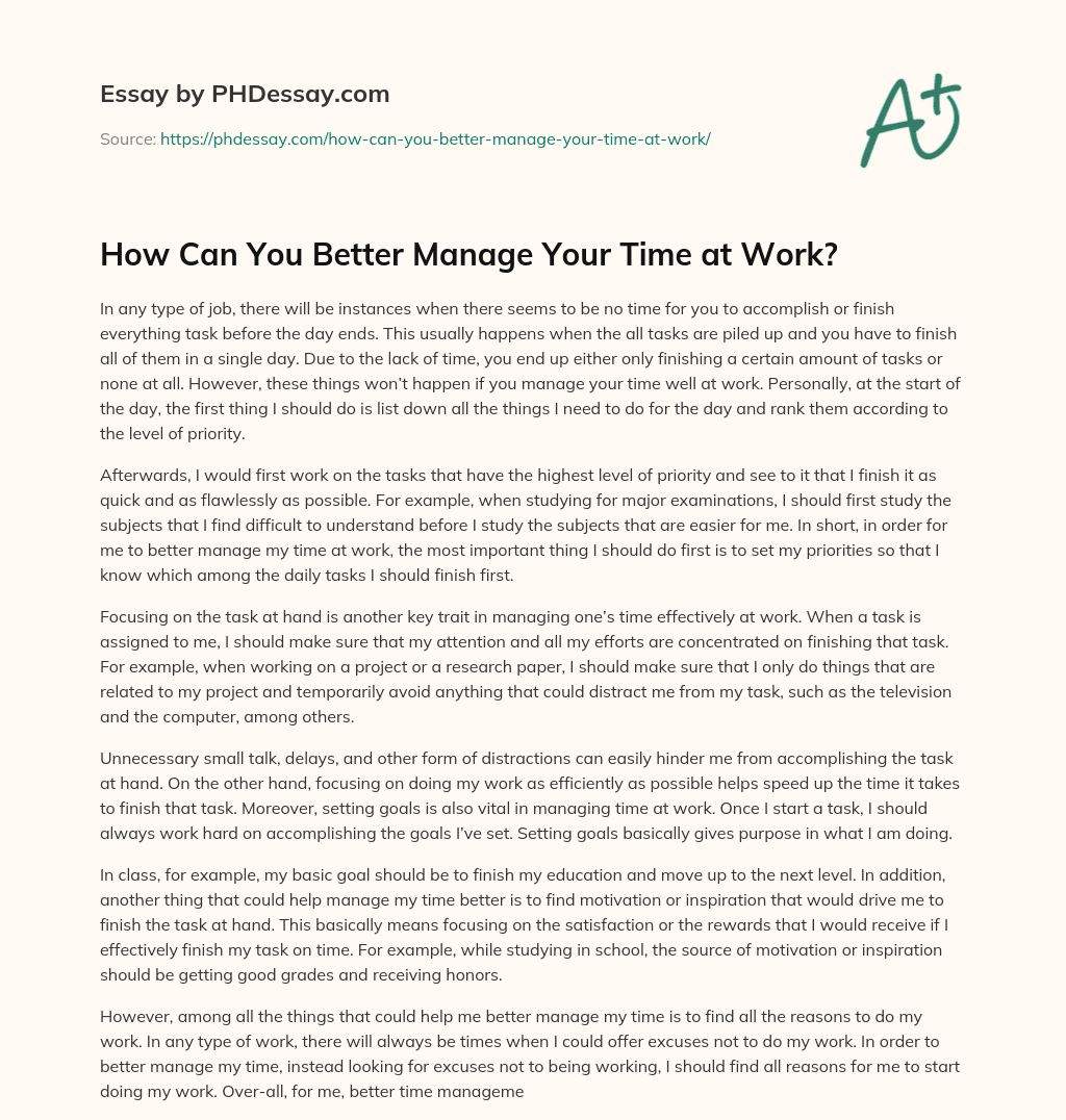 How Can You Better Manage Your Time at Work? essay