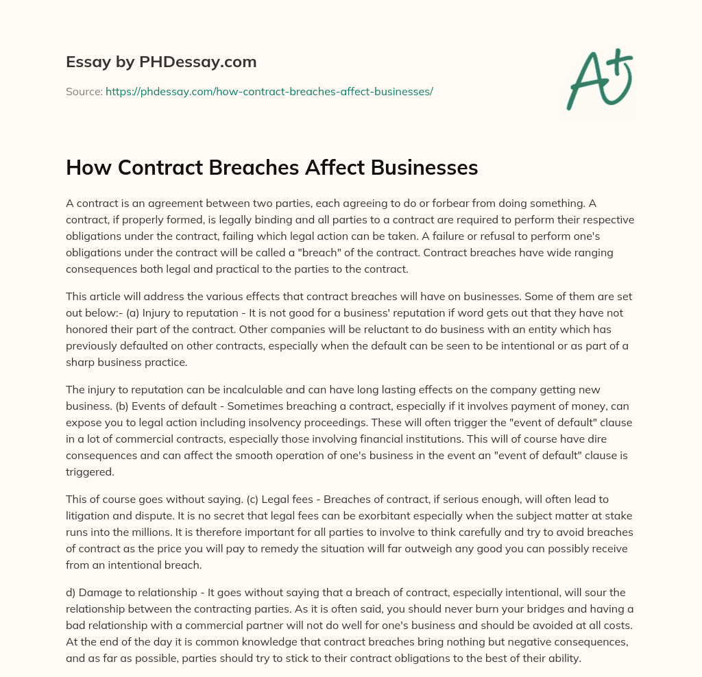 How Contract Breaches Affect Businesses essay