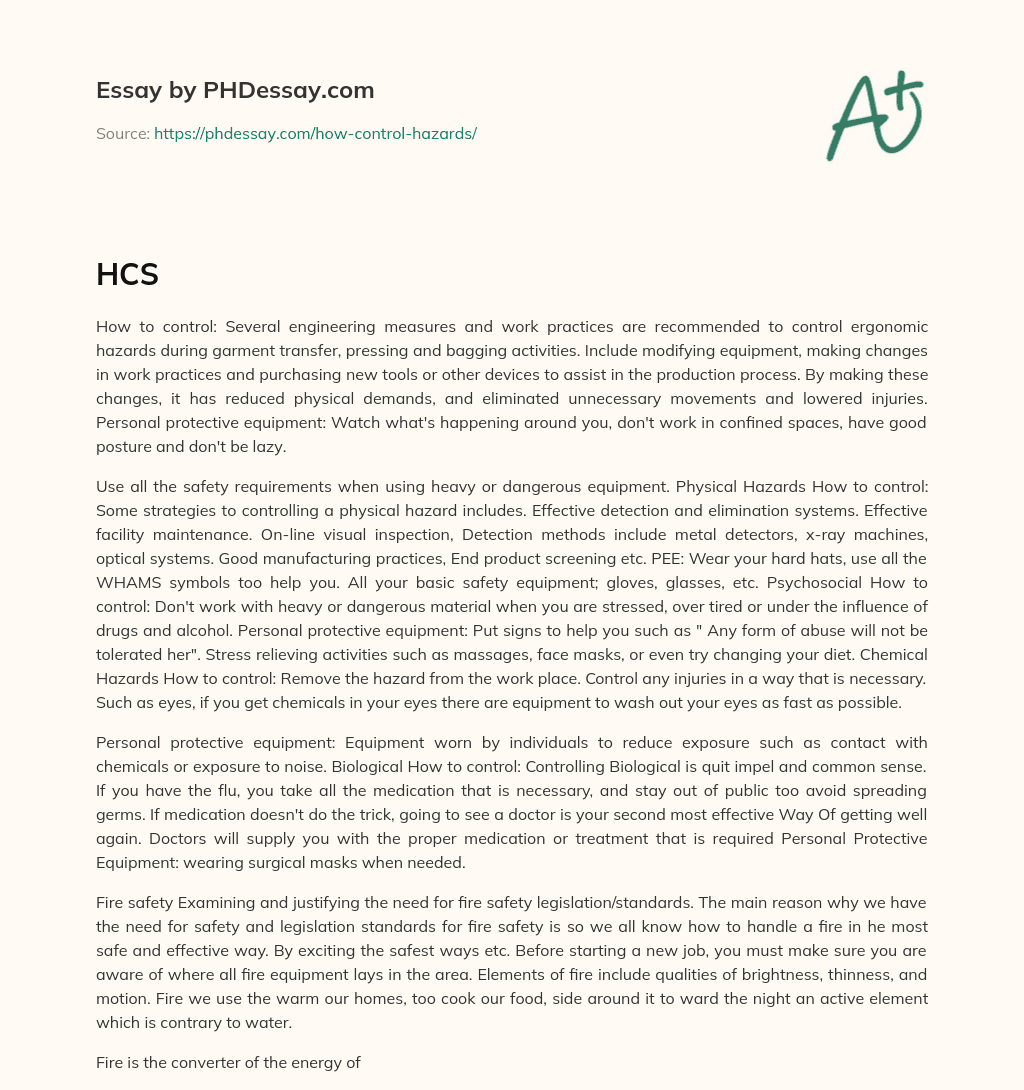Controlling Hazards in the Workplace: Strategies and Personal Protective Equipment essay