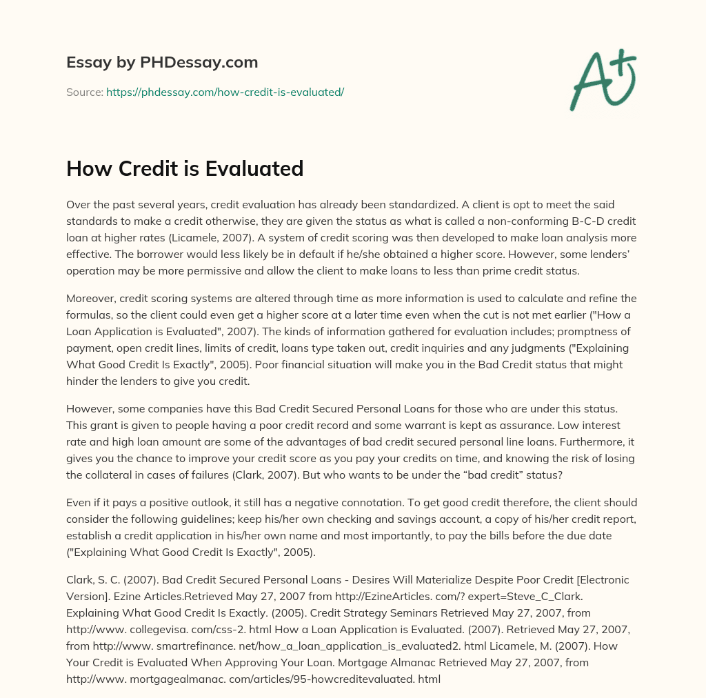 How Credit is Evaluated essay