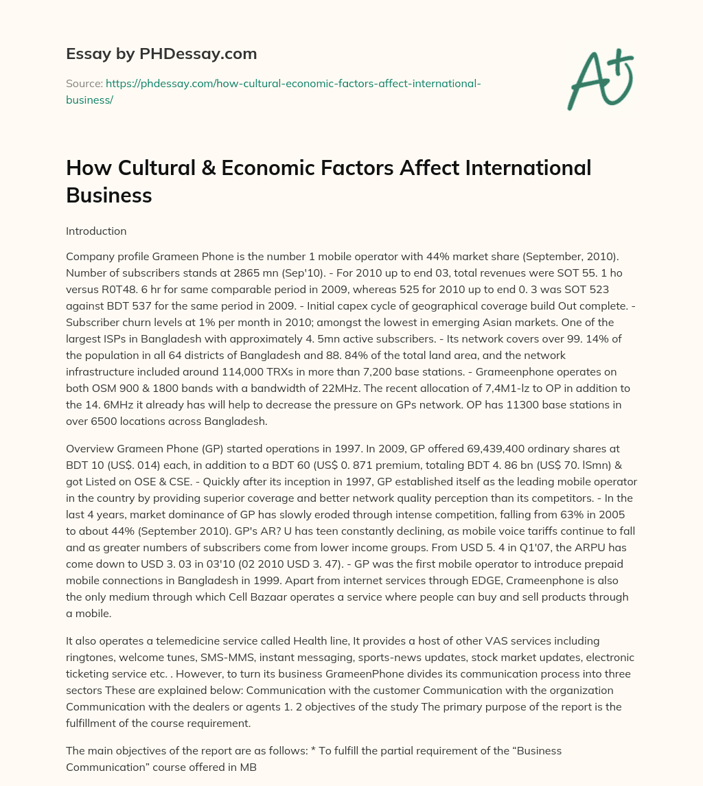 essay about the economic factors