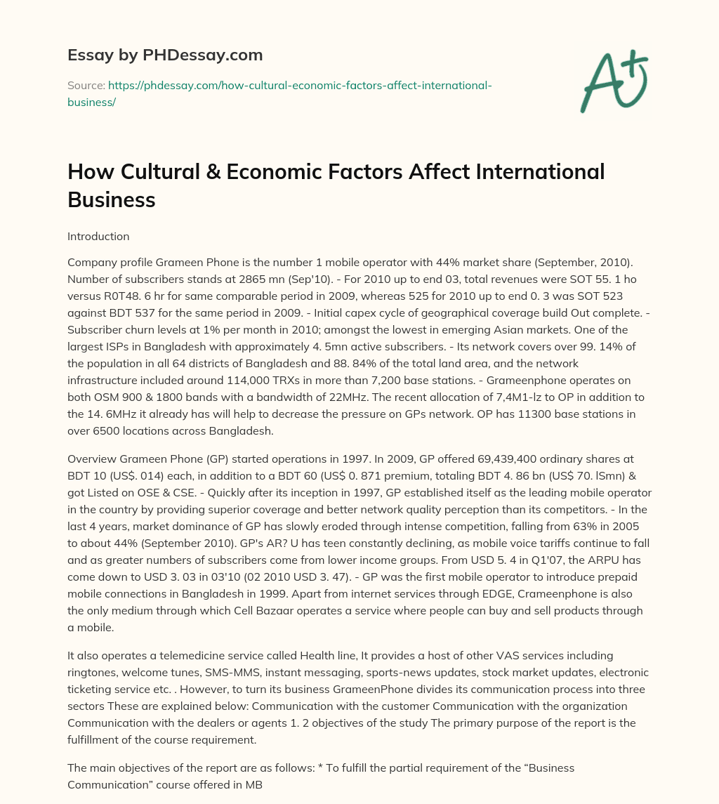 How Cultural & Economic Factors Affect International Business essay