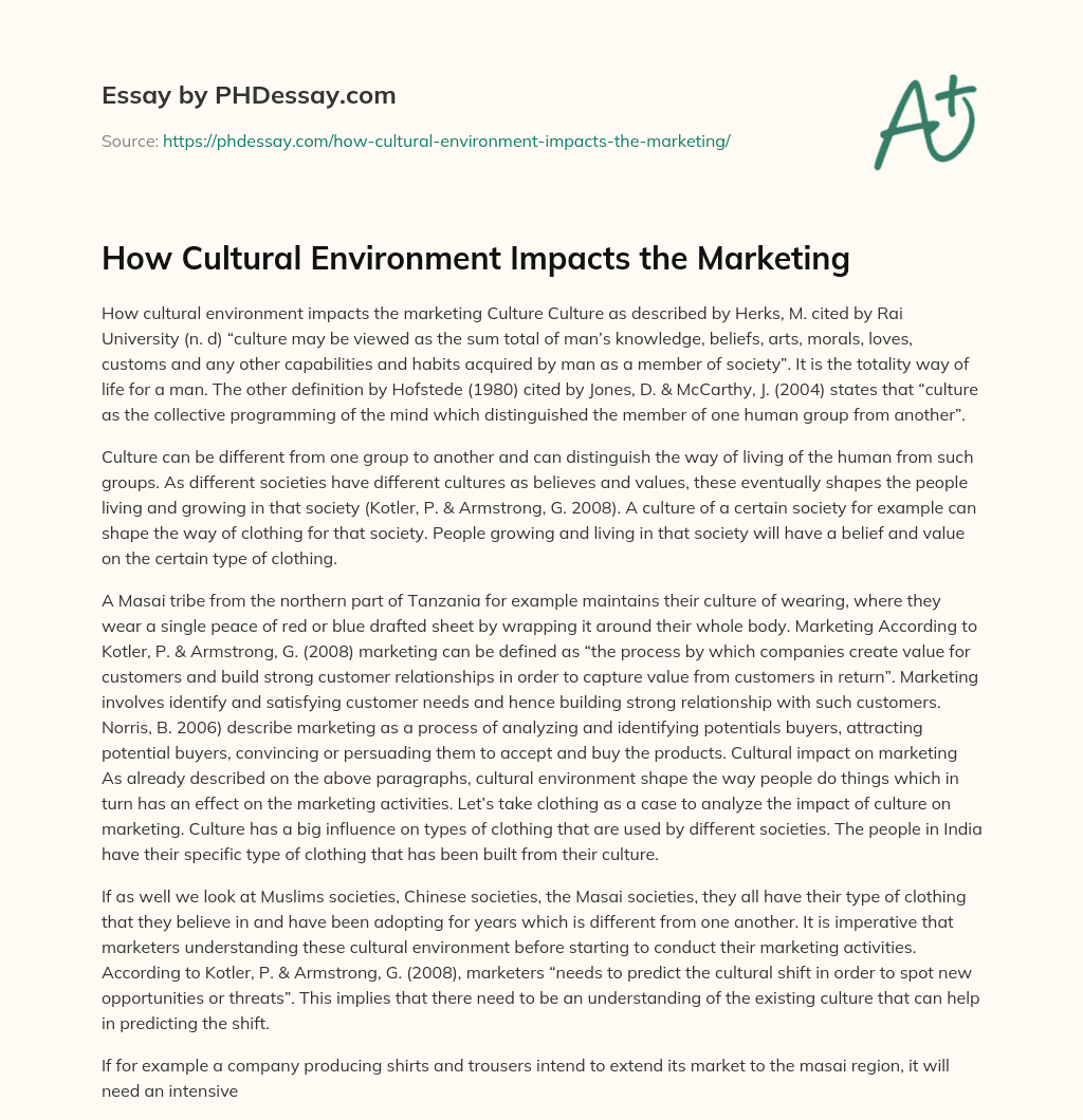 How Cultural Environment Impacts the Marketing essay