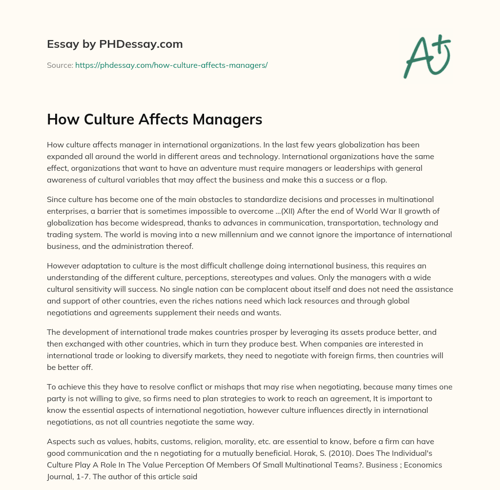 How Culture Affects Managers essay