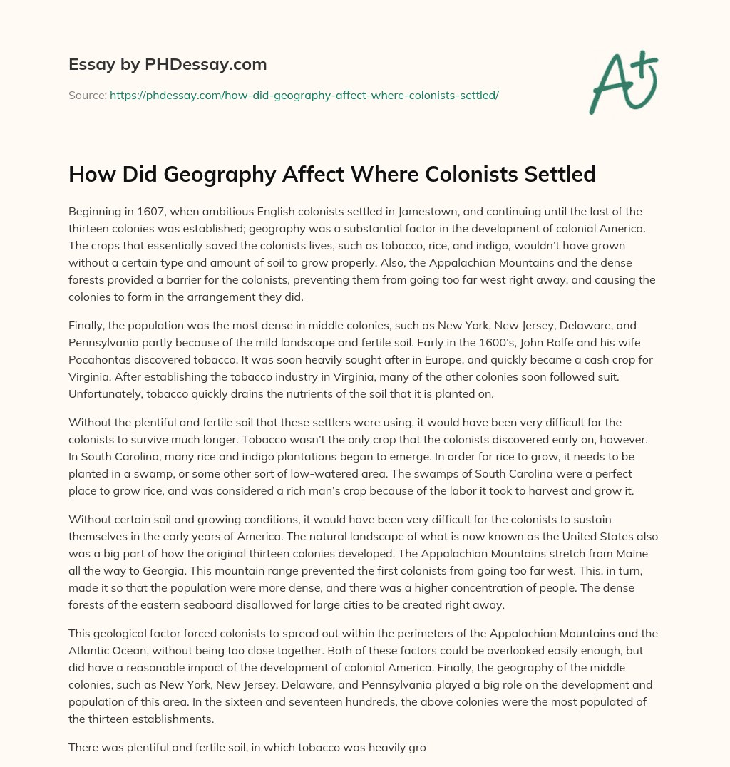 How Did Geography Affect Where Colonists Settled essay
