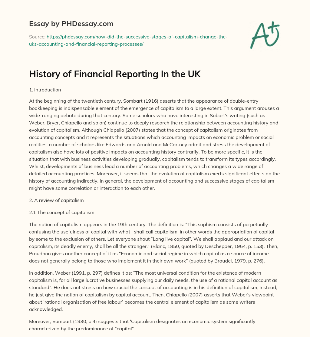 History of Financial Reporting In the UK essay