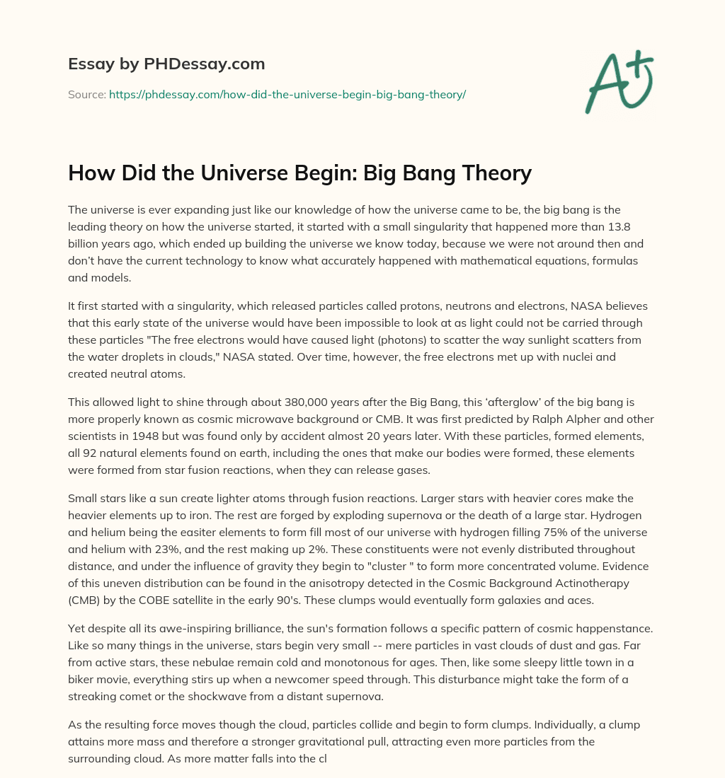How Did the Universe Begin: Big Bang Theory essay