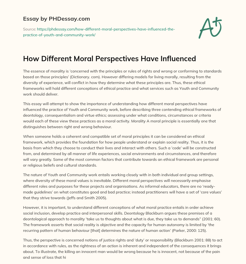 How Different Moral Perspectives Have Influenced essay