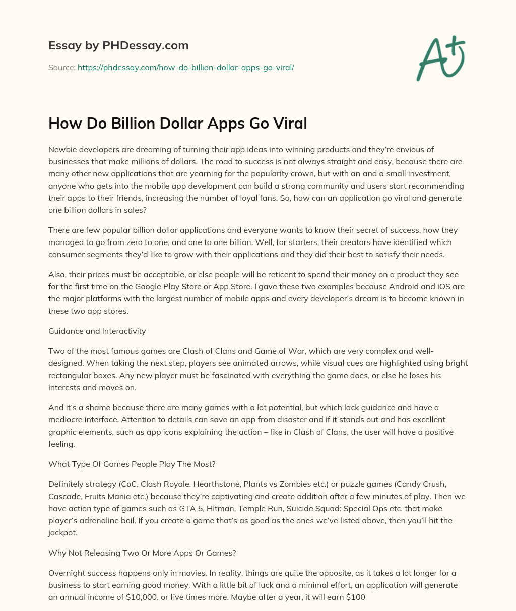 How Do Billion Dollar Apps Go Viral essay