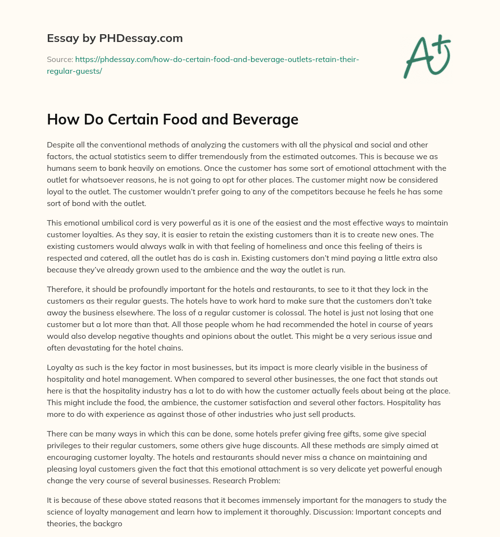 How Do Certain Food and Beverage essay