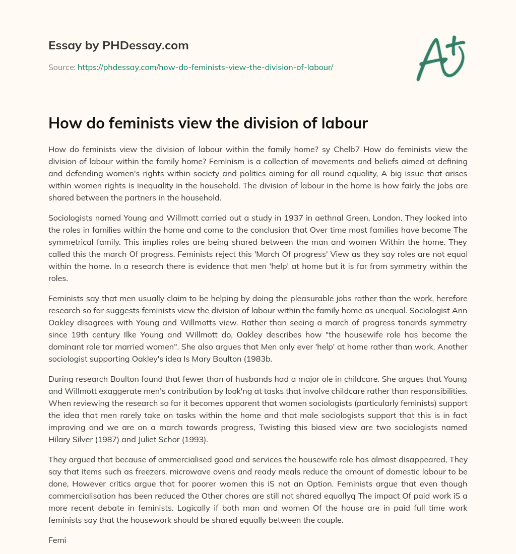 How do feminists view the division of labour essay