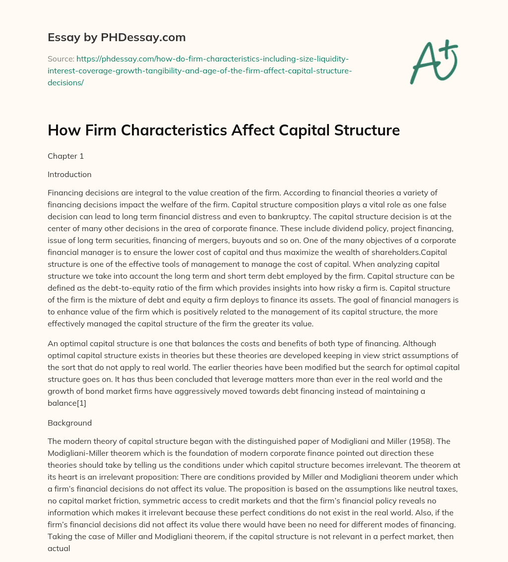 How Firm Characteristics Affect Capital Structure essay