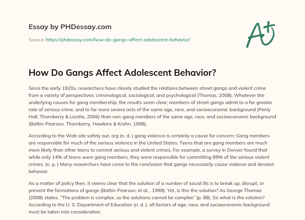 How Do Gangs Affect Adolescent Behavior? essay