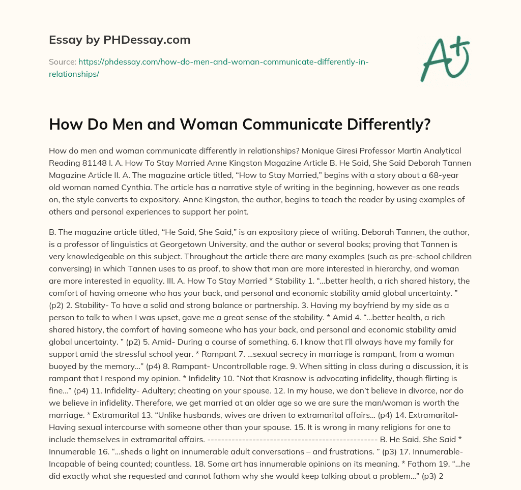 How Do Men and Woman Communicate Differently? essay