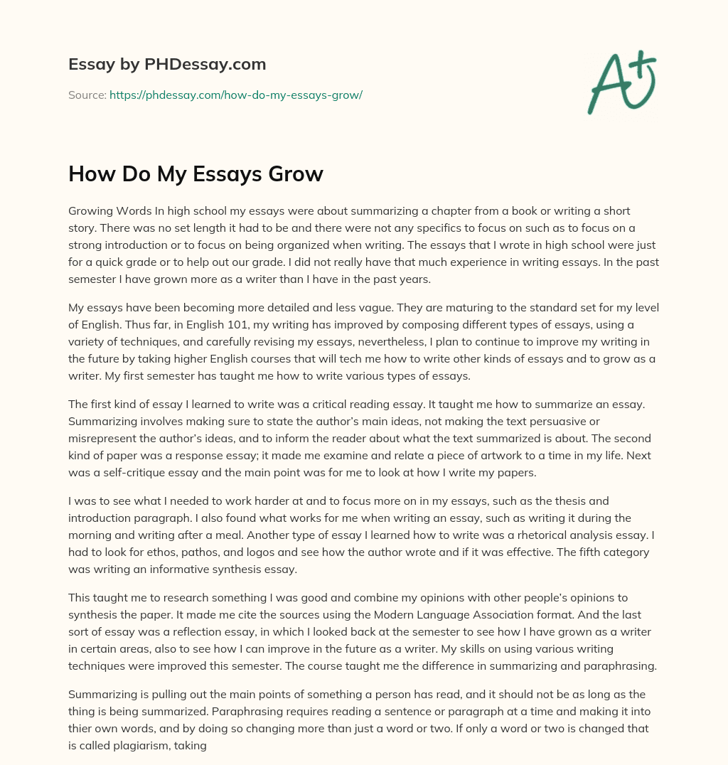How Do My Essays Grow essay
