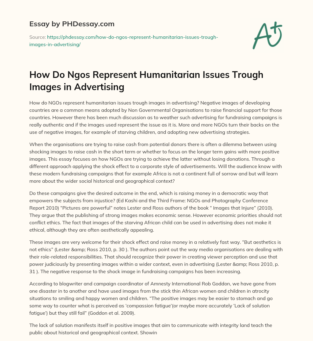 How Do Ngos Represent Humanitarian Issues Trough Images in Advertising essay