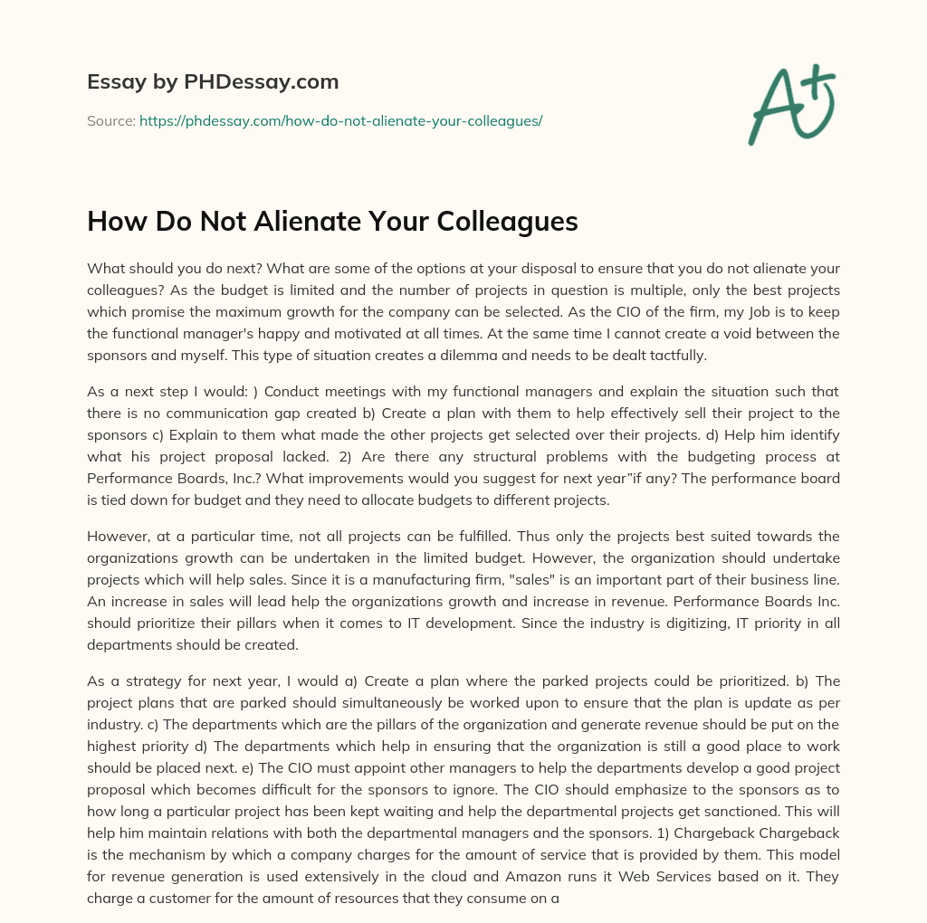 How Do Not Alienate Your Colleagues essay