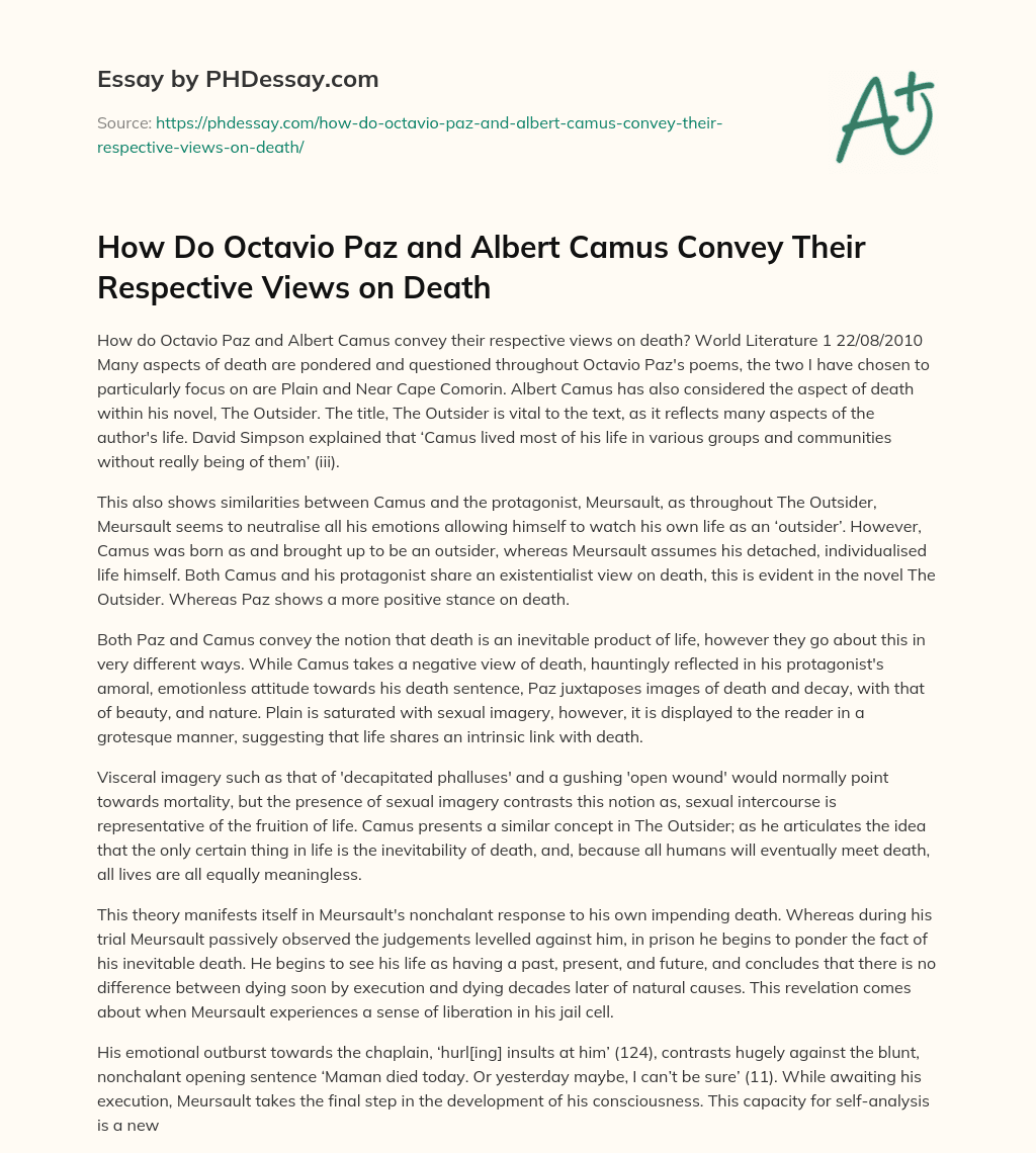 How Do Octavio Paz and Albert Camus Convey Their Respective Views on Death essay