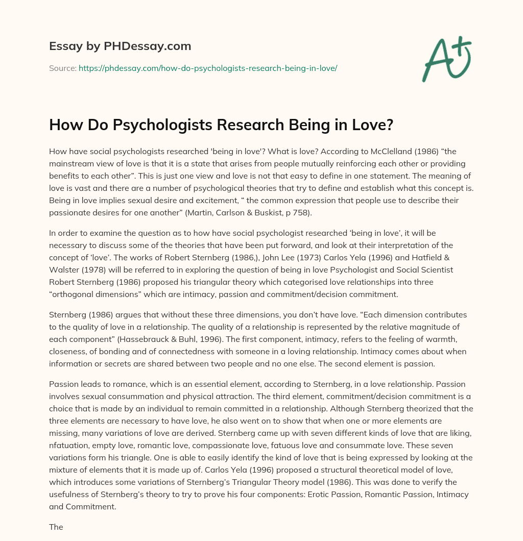 How Do Psychologists Research Being in Love? essay