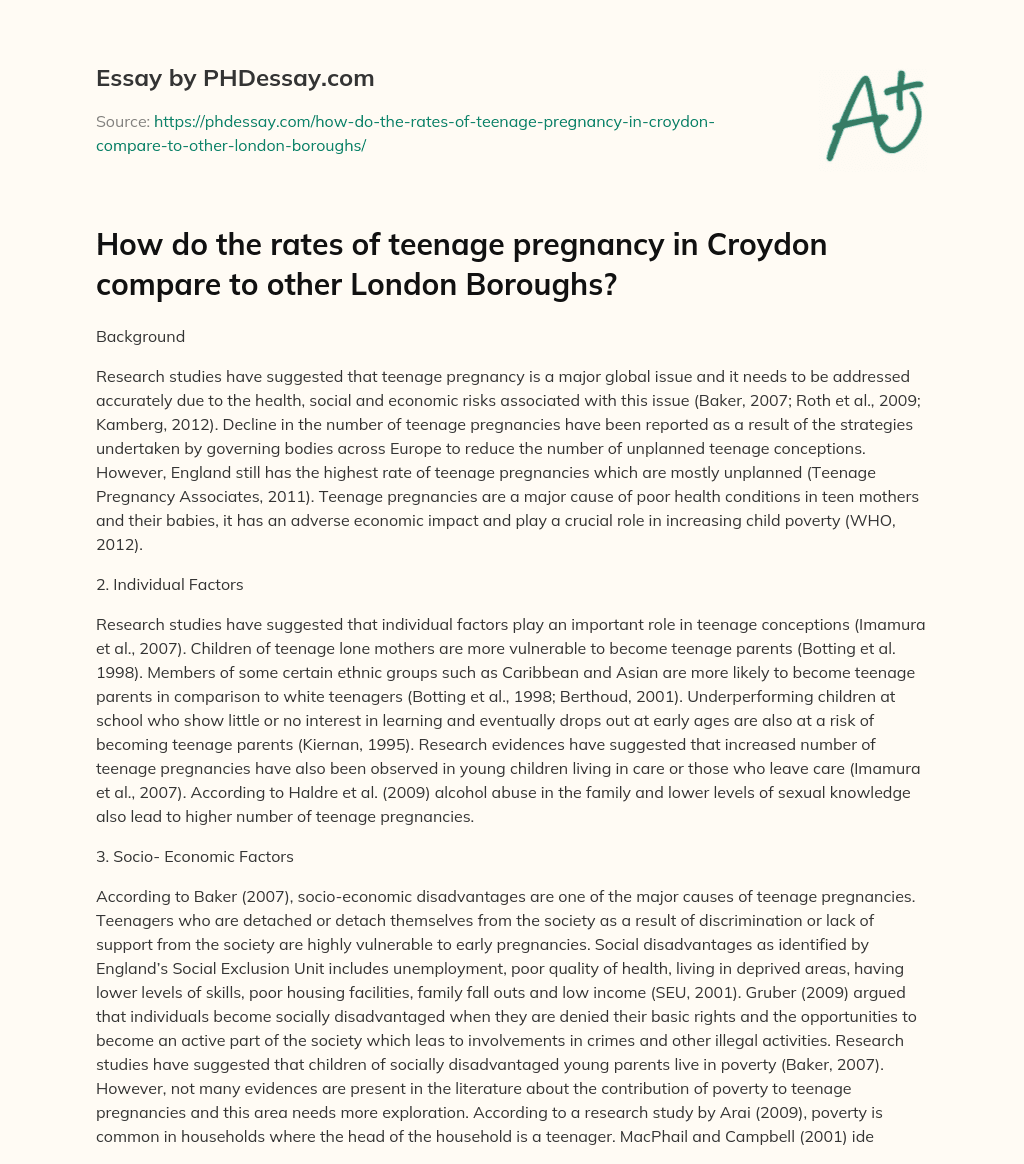 How do the rates of teenage pregnancy in Croydon compare to other London Boroughs? essay
