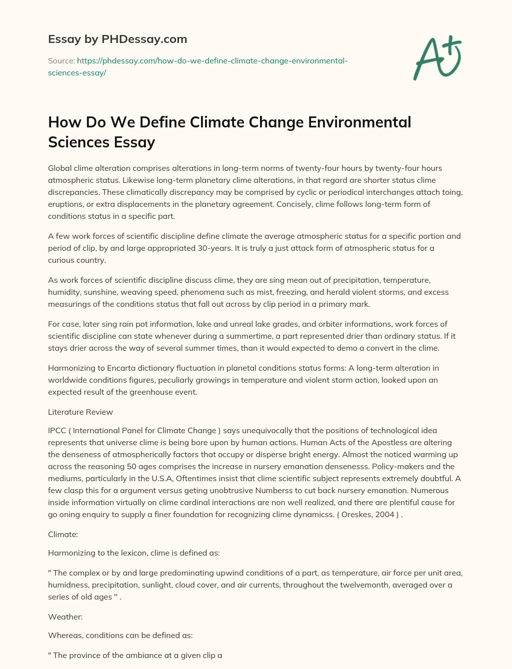 How Do We Define Climate Change Environmental Sciences Essay essay