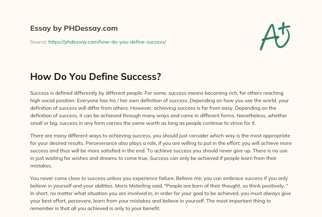 how would you define success essay