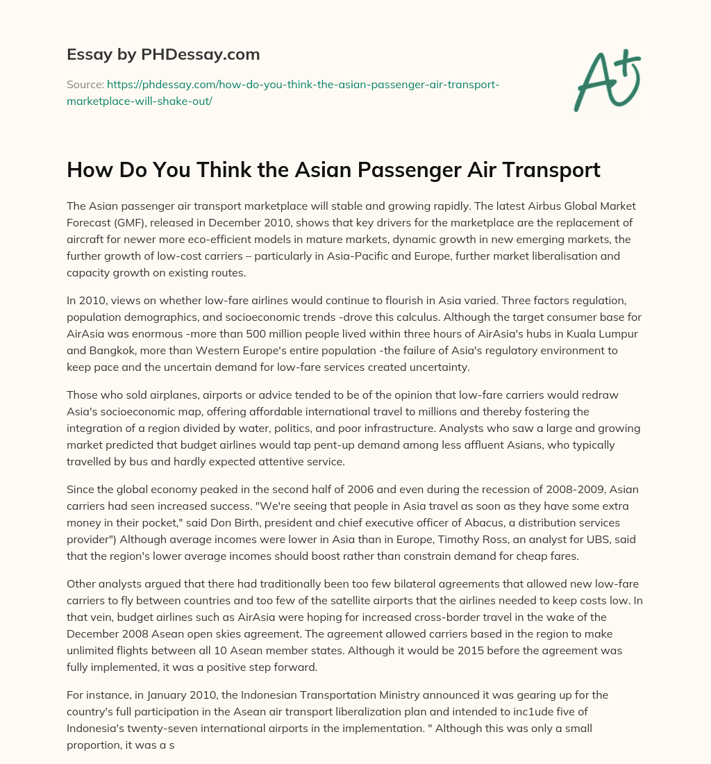 How Do You Think the Asian Passenger Air Transport essay