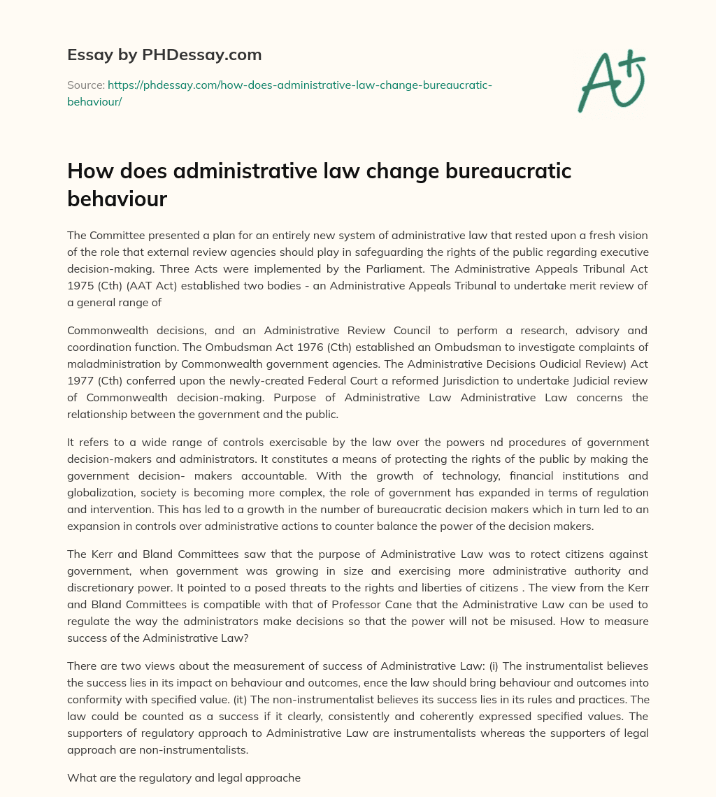 How does administrative law change bureaucratic behaviour essay