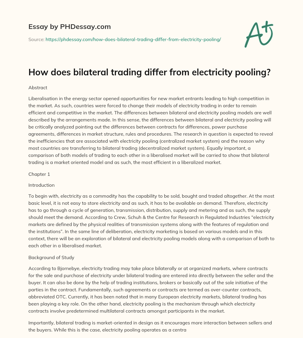 How does bilateral trading differ from electricity pooling? essay