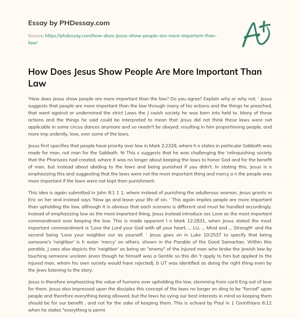 How Does Jesus Show People Are More Important Than Law essay