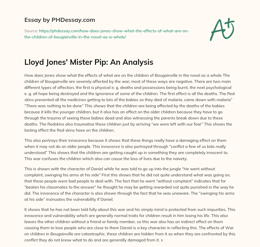 Lloyd Jones’ Mister Pip: An Analysis essay