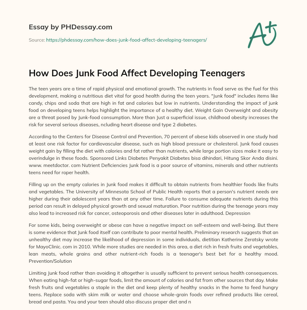 How Does Junk Food Affect Developing Teenagers essay