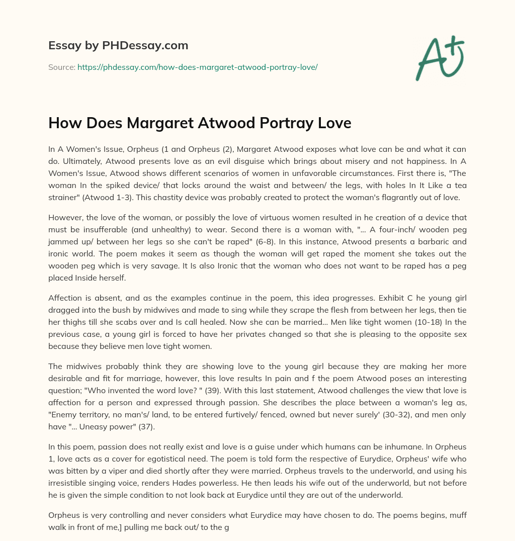 How Does Margaret Atwood Portray Love essay