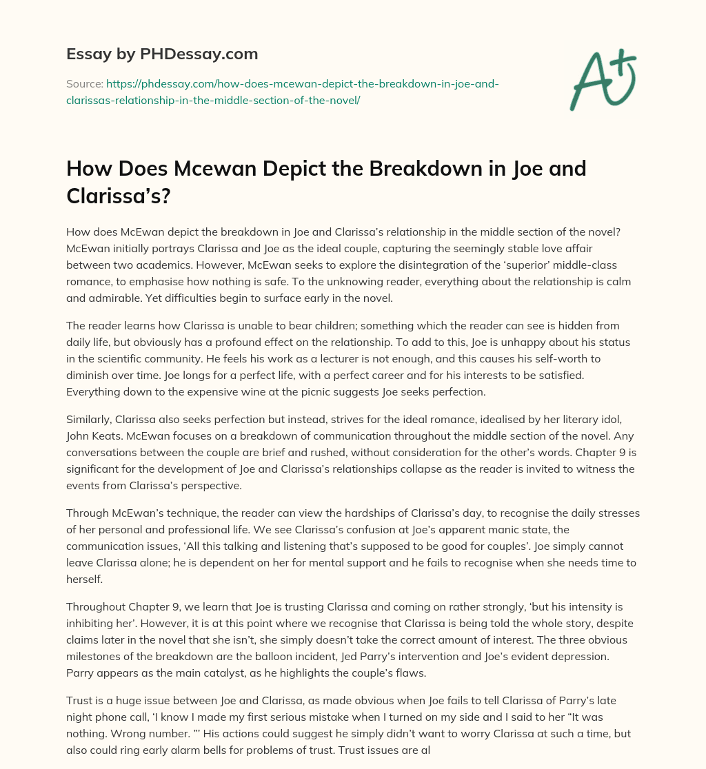 How Does Mcewan Depict the Breakdown in Joe and Clarissa’s? essay