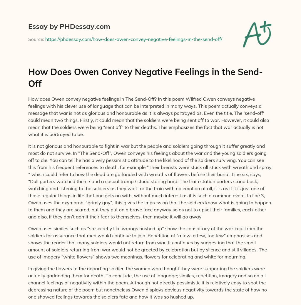 How Does Owen Convey Negative Feelings in the Send-Off essay