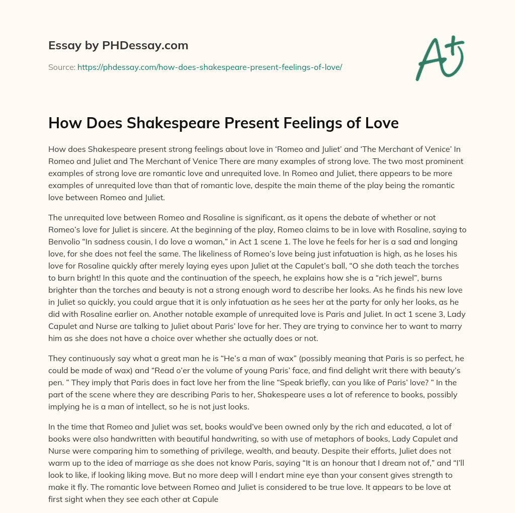 How Does Shakespeare Present Feelings of Love essay