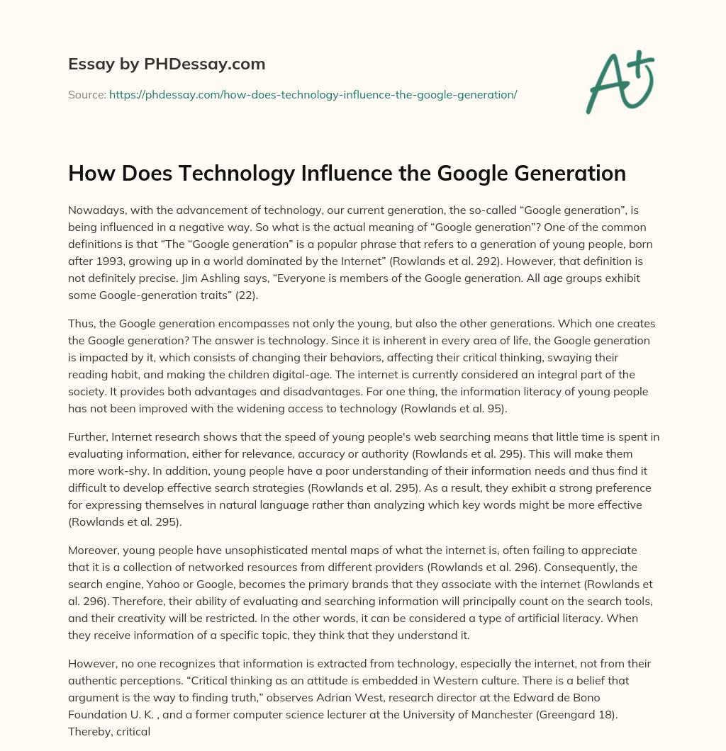 How Does Technology Influence the Google Generation essay
