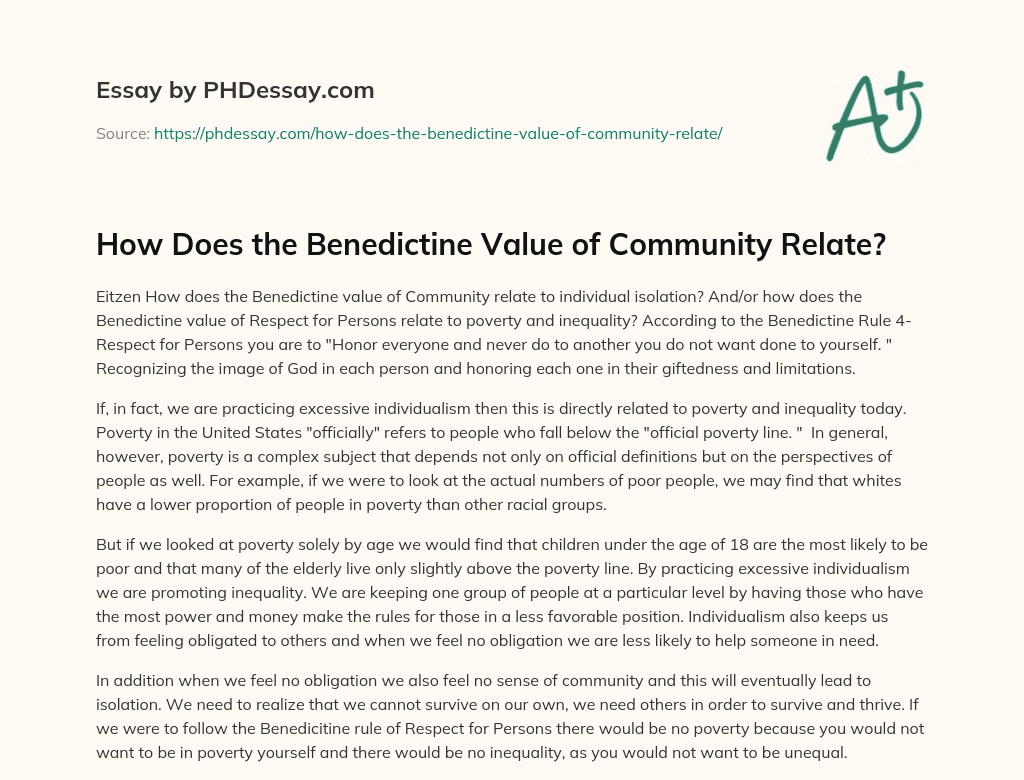 How Does the Benedictine Value of Community Relate? essay